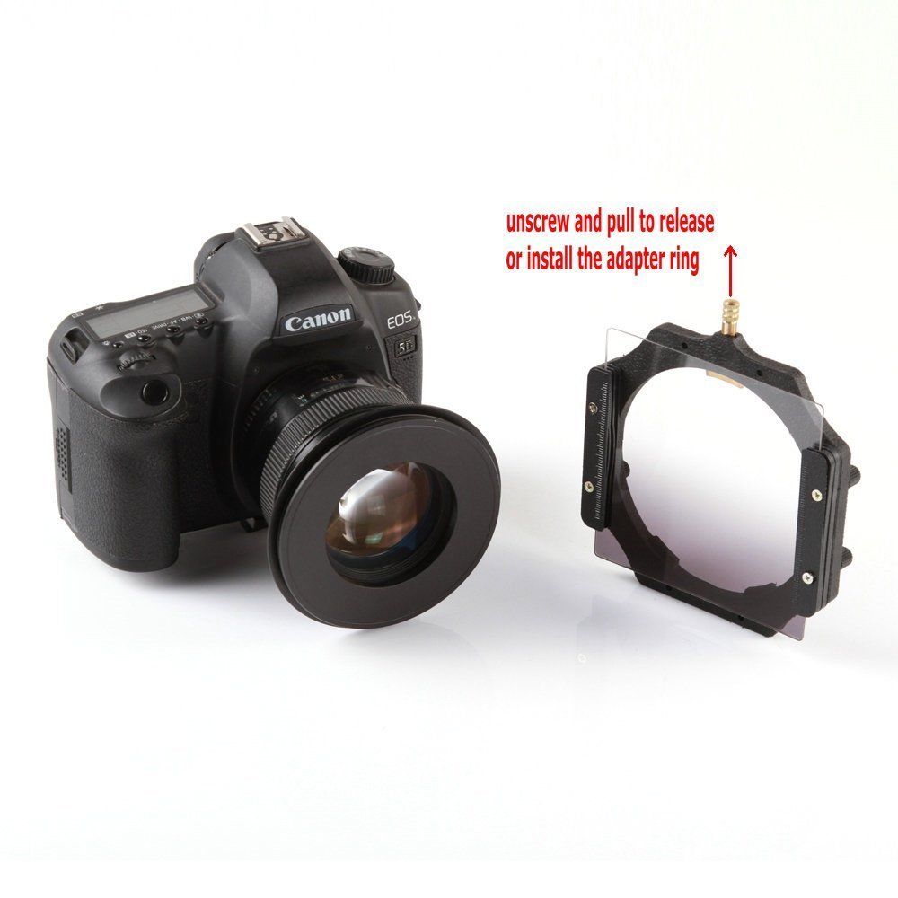 Lee filter ring screws on lens, filter holder attaches to such